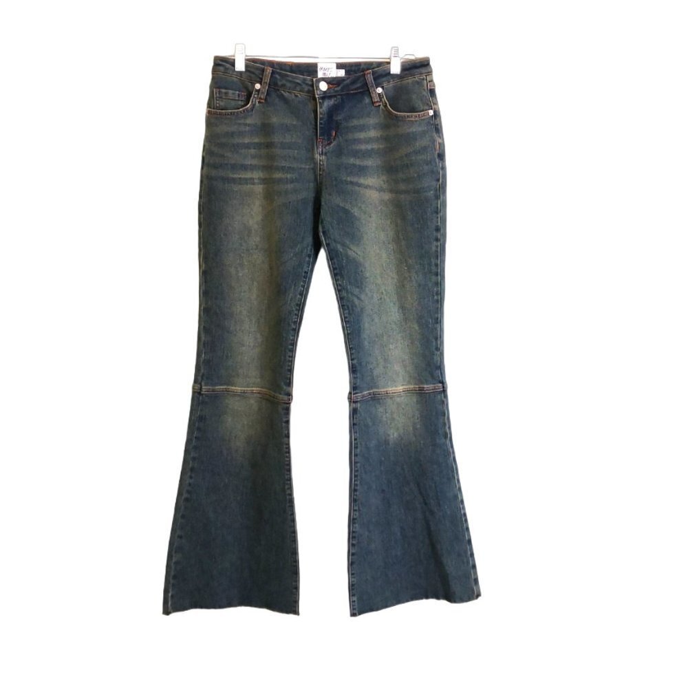 Princess Polly Knee Seam Raw Hem Flare Leg Denim Jeans Blue Size US 6 UK 10